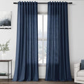 Nanspring Denim Blue Linen Curtains 90 Inch Long 2 Panels Set for Bedroom Living Room Denim Blue Linen Textured Window Drapes Semi Sheer Light Filtering Rod Pocket Back Tab Farmhouse Curtain 52x90