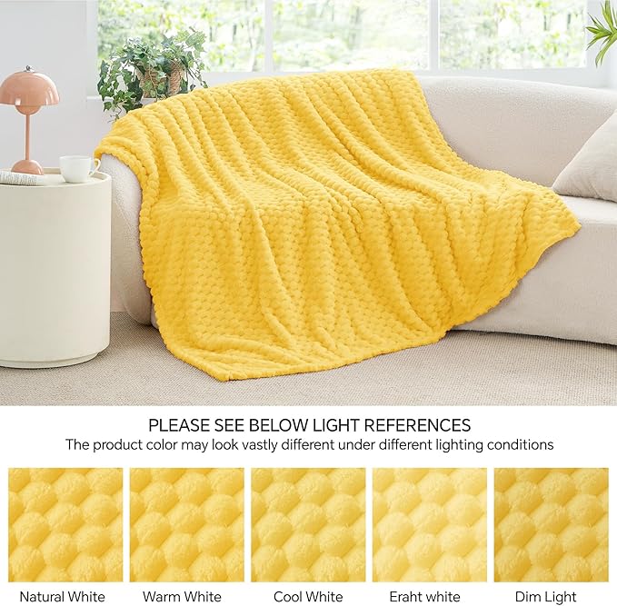 BEDELITE Fleece Blanket - 3D Jacquard Decorative Light Yellow Throw Blankets for Couch & Bed, Soft and Cozy Warm Plush Fluffy Blanket All Seasons Suitable, 50x60Inches