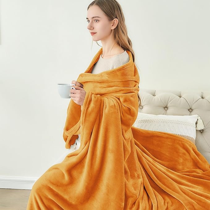 BEDELITE Fleece Blankets Queen Size Burnt Orange Throw Blankets for Bed, Luxury Plush Cozy Fuzzy Blanket 90x90 inches, Super Soft & Warm Blankets for All Seasons