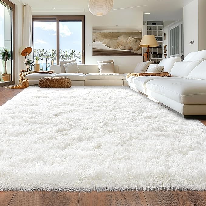 Rugs for Living Room 10x14, Soft Shaggy Modern Shag Area Rug for Bedroom, Upgrade Non-Slip Plush Fluffy Carpet for Kids Boys Girls Room Home Decor Aesthetic, Cream White