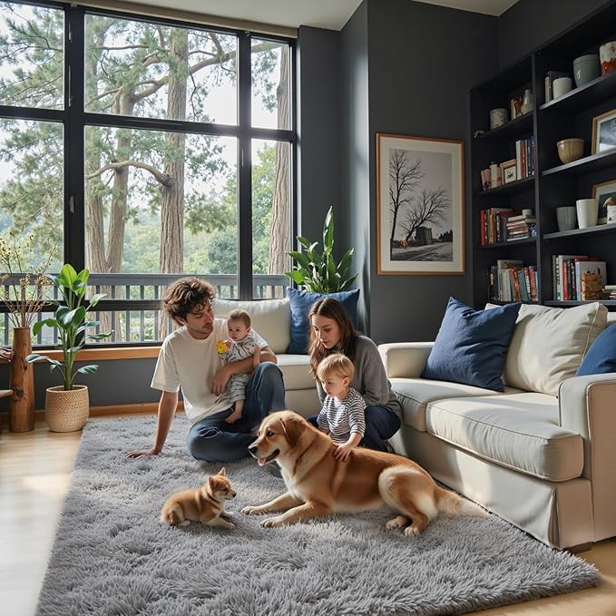 Ultra Soft Rug for Living Room, 3x5 Feet Grey Shag Area Rugs for Living Room, Modern Shaggy Carpets for Teens Dorm Nursery Home, Non Slip Indoor Rugs Floor Carpet(3 x 5, Light Grey)