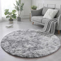 Amdrebio Tie-Dye Light Grey Round Circle Area Rugs 5Ft for Living Room Bedroom, Soft Fluffy Fuzzy Shag Rug for Kids Room Home Office, Furry Plush Indoor Floor Shaggy Gray Carpet for Baby Nursery Dorm