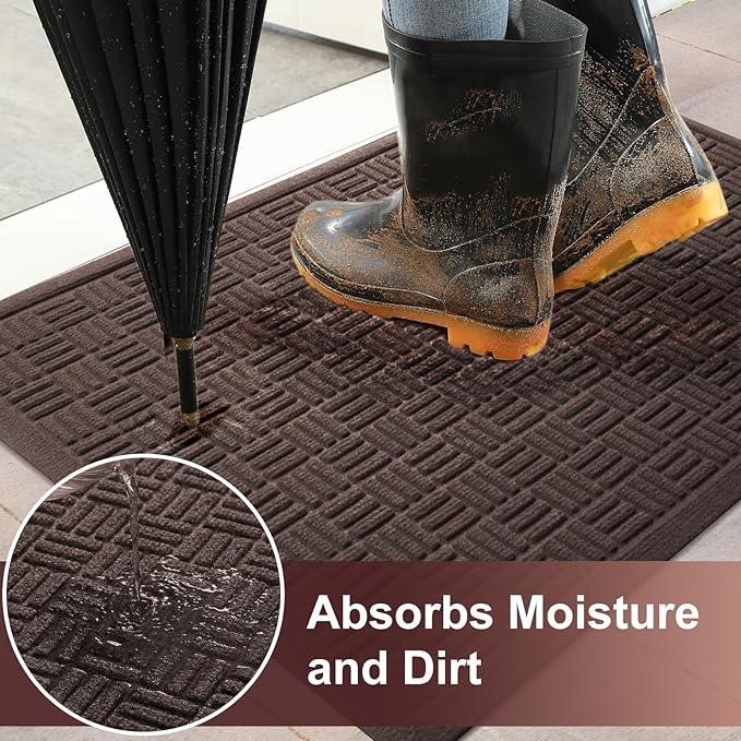 Mibao Front Door Mat Indoor Outdoor Entrance, Dirt Trapping Waterproof All-Season, All-Weather Doormat, Non-Slip Durable Natural Rubber Low Profile Easy Clean Patio Entrance Mat, 61.5" x 36", Coffee