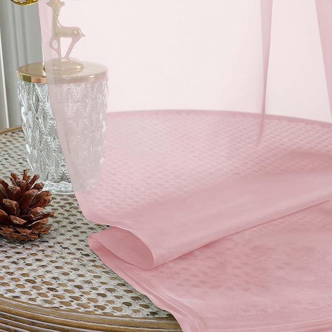 OWENIE Extra Long Blush Sheer Curtains 96 Inches Long 2 Panels Set, Soft Lightweight Airy Voile Sheer Curtain for Bedroom Living Room, Rod Pocket Solid Color Farmhouse Curtains, 59" Wx96 L Inch