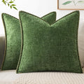 MIULEE Pack of 2 Couch Pllow Covers 18x18 Inch Moss Green Farmhouse Decorative Throw Pillow Covers with Stitched Edge Soft Chenille Solid Dyed Pillow Covers for Sofa Bed Living Room