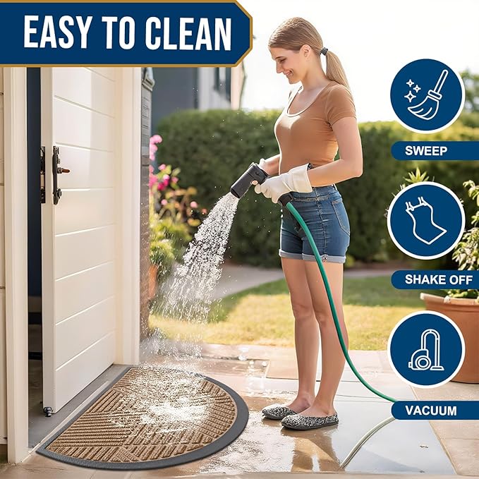 Smiry Half Circle Front Door Mat Outside Entrance, Heavy Duty Sturdy Natural Rubber Doormat, Trap Dirt and Moisture, Low Profile Mats for Indoor Outdoor Entry, Irregular Triangle (47x32, Coffee)