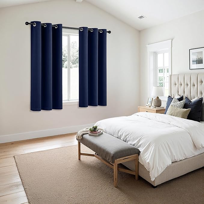 MIULEE Navy Blue Blackout Curtains for Bedroom Living Room 63 Inches Long 2 Panels, Thermal Insulated Room Darkening Drapes Solid Grommet Noise Reduction Light Blocking Window Treatments 34x63 Inch
