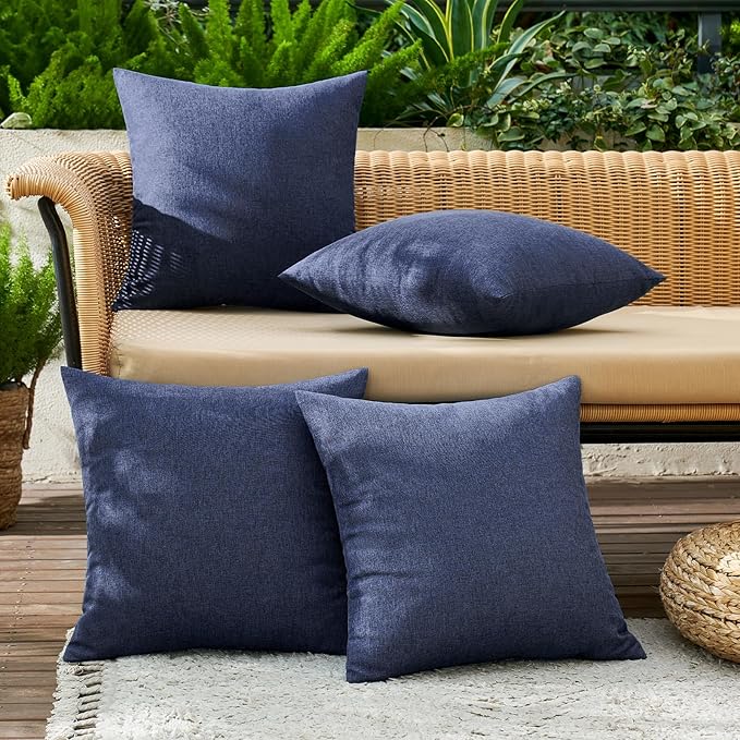 MIULEE Pack of 4 Decorative Outdoor Throw Pillow Covers Linen Waterproof Pillow Covers Farmhouse Cushion Cases for Patio Garden Tent Balcony Couch Sofa 18x18 inch Navy