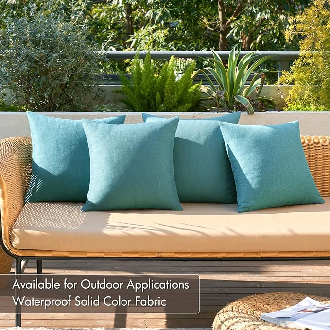 MIULEE Pack of 4 Decorative Outdoor Throw Pillow Covers Linen Waterproof Pillow Covers Farmhouse Cushion Cases for Patio Garden Tent Balcony Couch Sofa 16x16 inch Turquoise