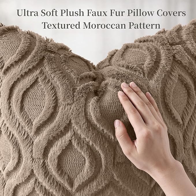 decorUhome Throw Pillow Covers 26x26 Inch Set of 2, Soft Plush Faux Wool Light Brown Solid Couch Pillow Covers, Accent Euro Sham Farmhouse Neutral Square Pillow Cases for Sofa Bed Living Room