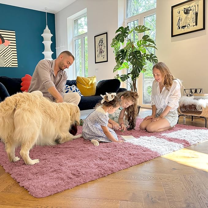 OLANLY 3x5 Machine Washable Small Bedside Rug, Soft Fluffy Shaggy Rugs for Living Room, Bedroom, Indoor Floor Carpet for Kids Girls and Boys, Preppy Dorms, Nursery, Home Decor Aesthetic, Pale Pink