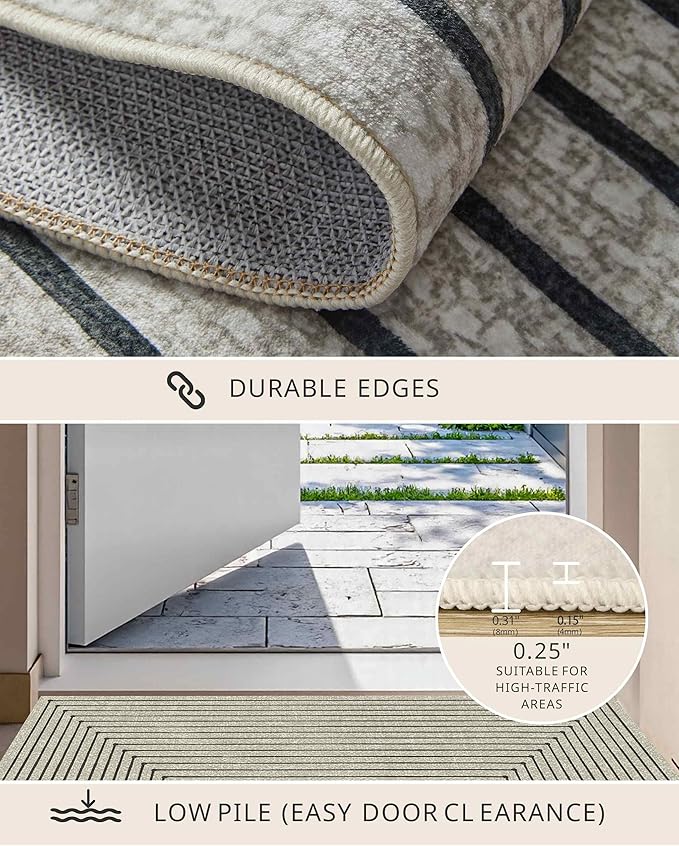 Latte&Fog 2x3 Entryway Rug, Small Modern Abstract Door Mat, Washable Kitchen Rug, Boho Non Slip Low Pile Carpet for Indoor Kitchen, Entry, Front Door and Bathroom - Beige