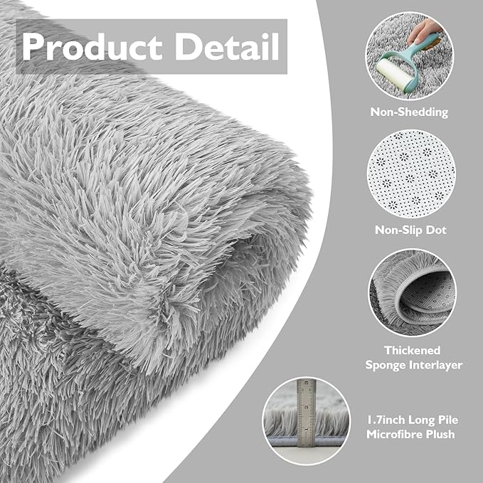 yulidayang Soft Round Area Rug for Kids Bedroom, Fluffy Fuzzy Shaggy Rug 6'X6'for Living Room, Non Slip Circle Plush Rug for Girls Room Nursery Dorm Decor,Light Grey