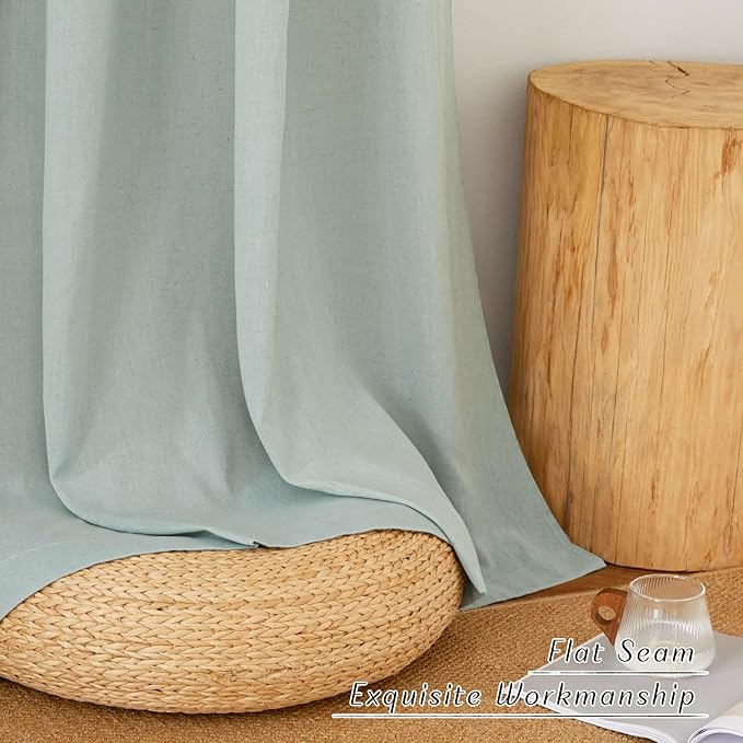 NICETOWN Sage Green Curtains 63 inches Long, Grommet Thick Flax Linen Blend Window Treatment Privacy Added with Light Filtering for Bedroom/Children's Room, 2 Panels, W55 x L63