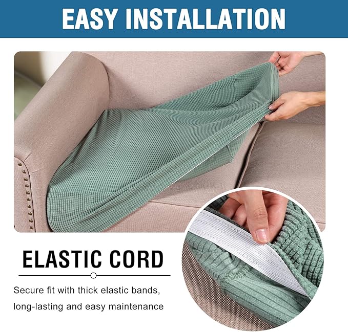 H.VERSAILTEX High Stretch Individual Seat Cushion Covers Sofa Slipcovers Couch Cushion Covers Sofa Covers Featuring Jacquard Textured Twill Fabric (1 Pack for 1 Cushion Chair, Sage, Small)