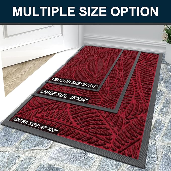 Colorxy Waterproof Doormat, Sturdy Natural Rubber Front Indoor Mat, Non Slip Low Profile Indoor Outdoor Door Mats, Stain and Fade Resistant Floor Mats, Easy Clean Patio Entry Mat, 30''x17'', Burgundy