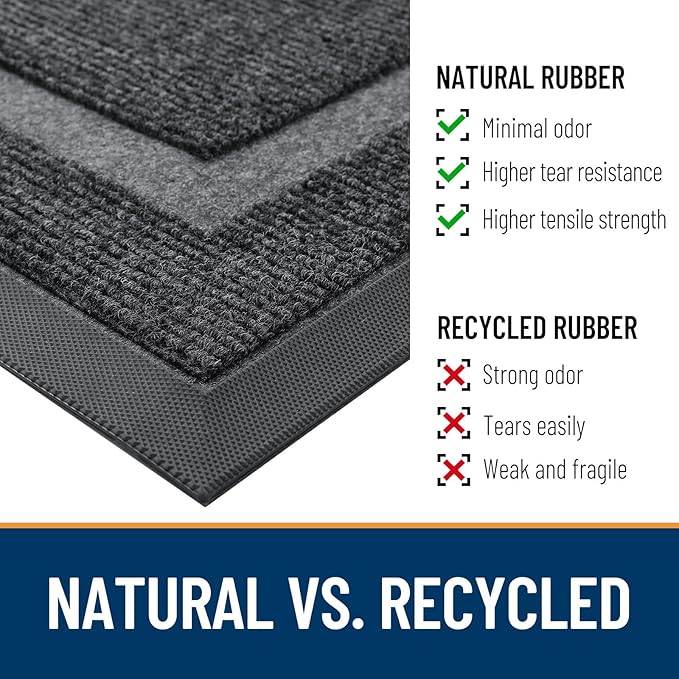 OLANLY Half Circle Door Mat Indoor Outdoor Entrance Welcome, Waterproof All-Season, All-Weather Doormat, Sturdy Natural Rubber, Low Profile, Easy Clean Patio Porch Entryway Mat, 29.5x17, Grey