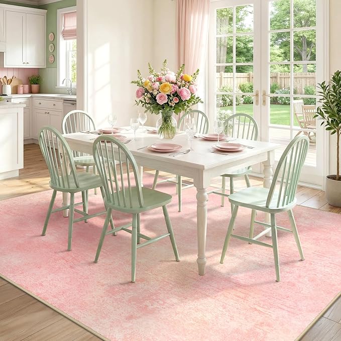 Washable Area Rugs 8'x10' Non-Slip Modern Abstract Soft for Living Room Entryway Bedroom Nursery, Print Pattern, Light Pink