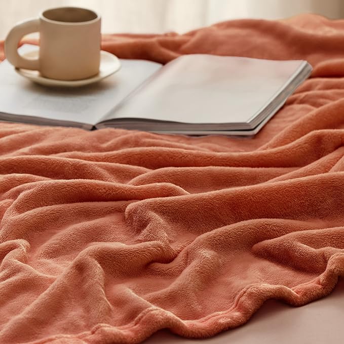 Bedsure GentleSoft Twin XL Fleece Blanket Dorm Bedding - Lightweight Soft Cozy Blankets for Bed, Sofa, Couch, Travel, Camping, Dark Orange, 66"x90"