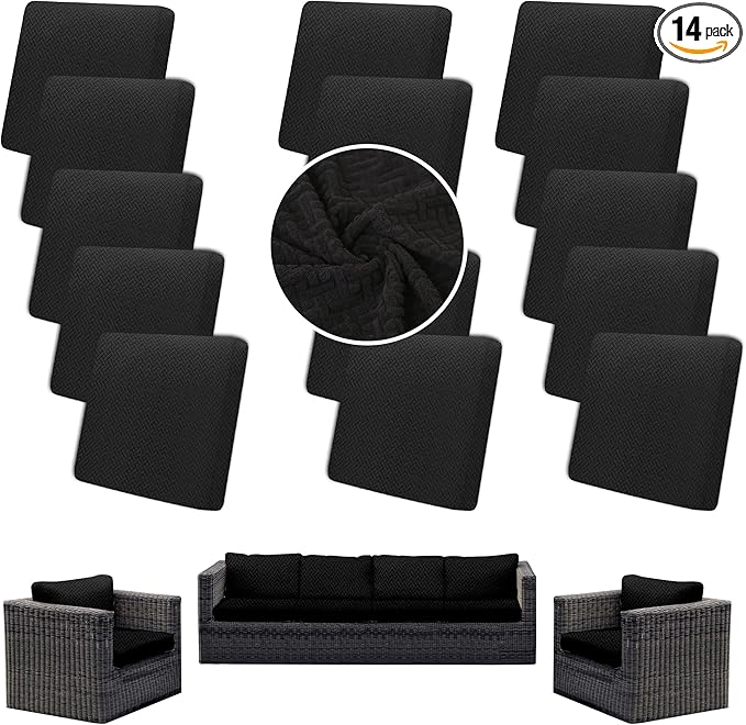 Outdoor Cushion Covers Set,14PCS Patio Furniture Couch Seat Slipcovers, Replacement for Sofa Sectional Chair(Cover，Only)