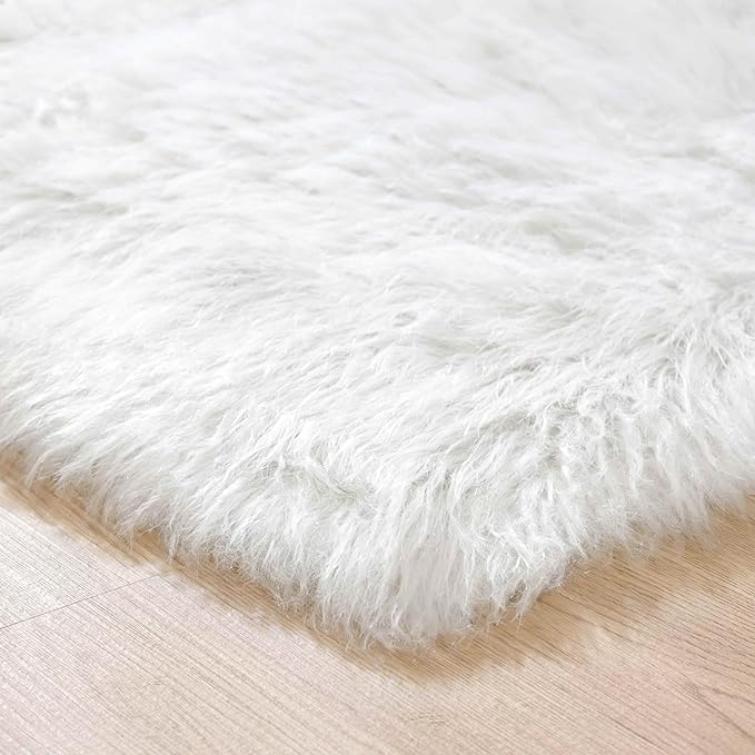 Goolela White Sheepskin Area Rug 9x12 Fluffy Fuzzy Furry Rug for Bedroom Living Room Faux Fur Shaggy Soft Rectangle