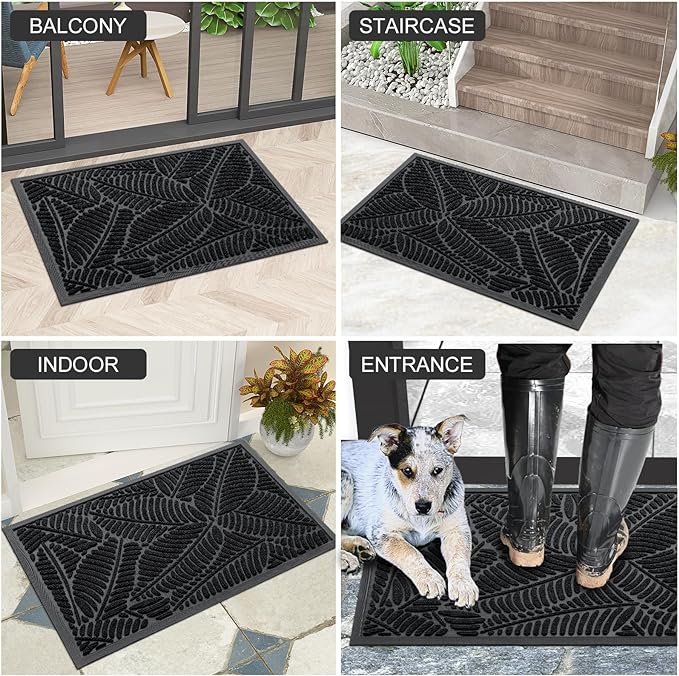 Colorxy Waterproof Doormat, Sturdy Natural Rubber Front Indoor Mat, Non Slip Low Profile Indoor Outdoor Door Mats, Stain and Fade Resistant Floor Mat, Easy Clean Patio Entrance Mat, 71''x47'', Black