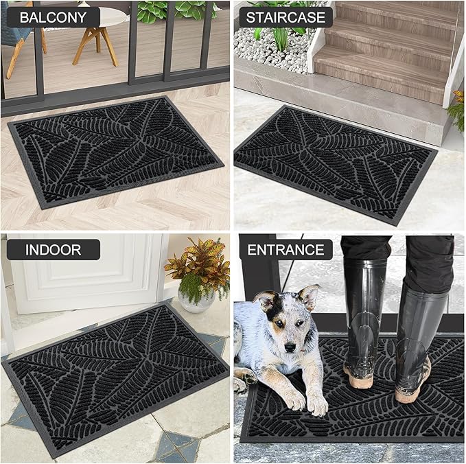 Colorxy Waterproof Doormat, Sturdy Natural Rubber Front Indoor Mat, Non Slip Low Profile Indoor Outdoor Door Mats, Stain and Fade Resistant Floor Mat, Easy Clean Patio Entrance Mat, 47''x24'', Black