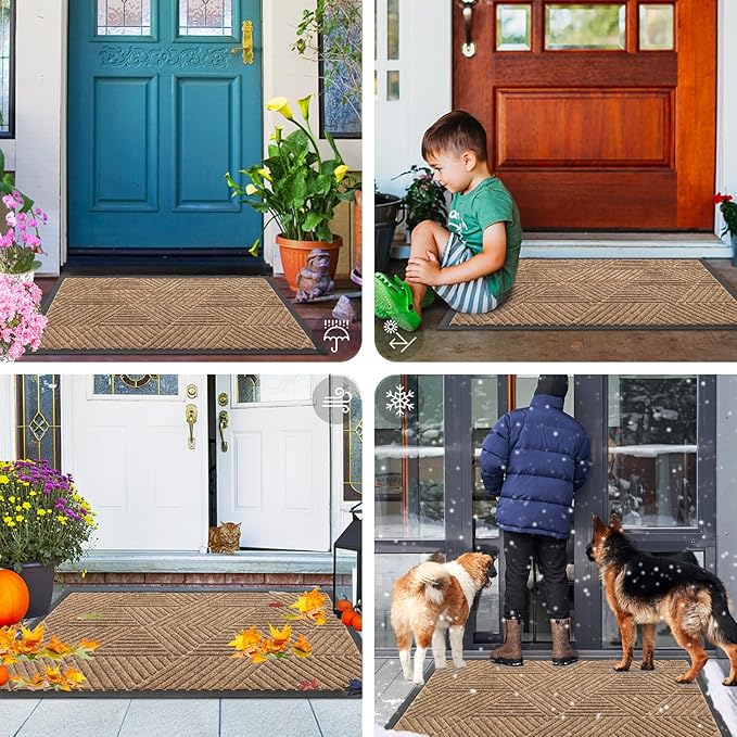 Smiry Front Door Mat Outside Entrance, Heavy Duty Sturdy Natural Rubber Doormat, Trap Dirt and Moisture, Easy Clean Low Profile Welcome Floor Mats for Indoor Outdoor Entry, 35X23 Inch, Light Brown