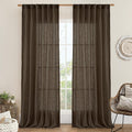 LAMIT Dark Brown Sheer Linen Curtains, 96 inch Light Filtering Semi Sheer Panels Back Tab and Rod Pocket Farmhouse Drapes for Bedroom/Living Room, 2 Panels, 52 x 96 Inch