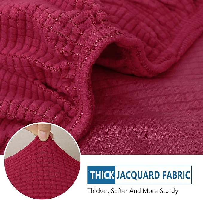 hyha Waterproof Couch Cushion Covers for Pets, Non Slip Sofa Seat Cover for Dogs Washable, Soft Thick Stretch Jacquard Fabric, Sofa Slipcovers with Elastic Bottom (3 Pieces, Wine Red)