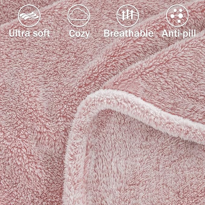 Exclusivo Mezcla Plush Fuzzy Fleece Throw Blanket Extra Large, Super Soft, Fluffy and Warm Blankets for Couch, Bed, All Season (Mixed Dusty Pink, 50x70 inches)