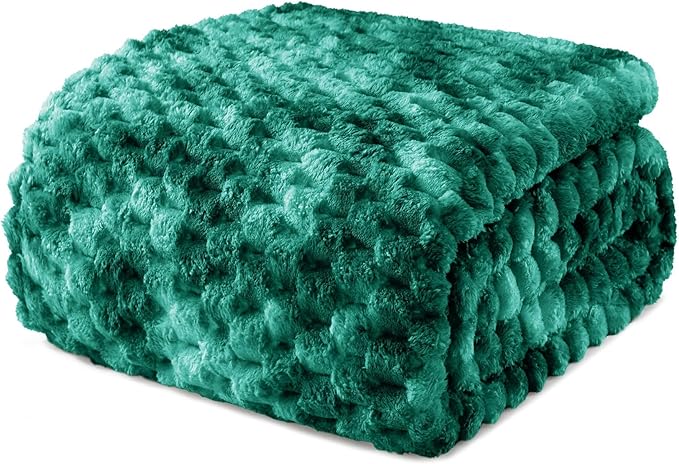 Exclusivo Mezcla Fleece Twin Blanket for Bed, Extra Large Fuzzy Tie-dye Teal Bed Blankets, Soft Cozy Plush Sofa Throws for All Seasons, 60x80 Inches