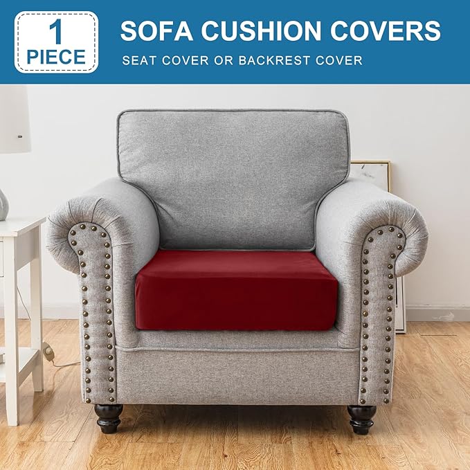 Couch Cover Stretch Velvet Sofa Cushion Cover 1-Piece - Elastic Washable Slipcover for Seat or Backrest, Couch Seat Covers for Sofas (Christmas Red)