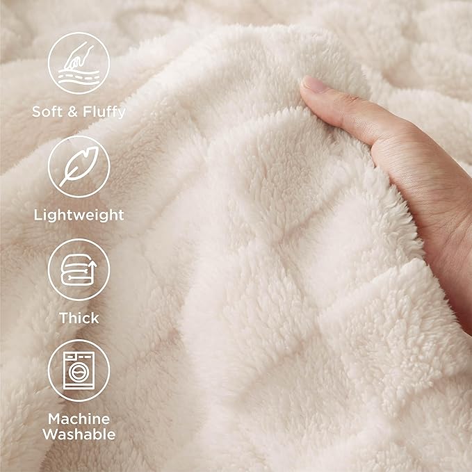 Bedsure GentleSoft Cream Throw Blanket for Couch - Checkered Fleece Blankets Gifts for Kids Girls, Cute Soft Cozy Throw for Bedroom Home Decor Gifts, 50x60 Inches