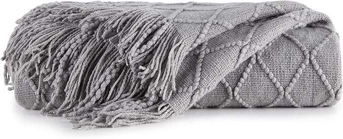 BOURINA Light Grey Throw Blanket 60x80 Inches Throw Textured Solid Soft Sofa Throw Couch Knitted Decorative Blanket