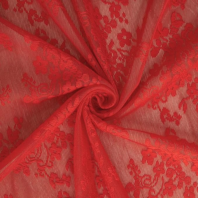 YJ YANJUN Vintage Lace Curtains 72 Inch Length 2 Panels for Bedroom-Victorian Floral Red Christmas Living Room Curtains with Scalloped Edges Farmhouse Embroidery Rod Pocket Privacy Christmas Decor