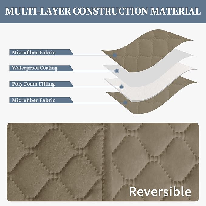 ISSUNTEX Double Protection 100% Waterproof Sofa Covers for Living Room, Couch Covers for 3 Cushion Couch Sofa, Reversible Furniture Protector Sofa Cover for Dogs (Oversized Sofa, Beige/Beige)