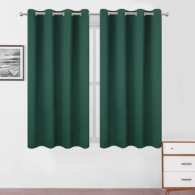 LEMOMO Blackout Curtains 52 x 45 inch/Green Curtains Set of 2 Panels/Thermal Insulated Room Darkening Bedroom Curtains
