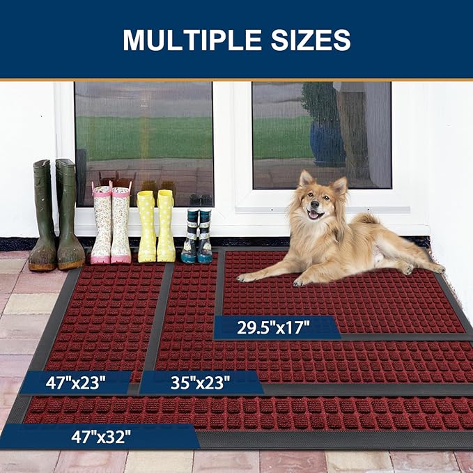 Smiry Front Door Mat Outside Entrance, Heavy Duty Natural Rubber Doormat, Non Slip, Trap Dirt and Moisture, Easy Clean, Low Profile Welcome Floor Mats for Indoor Outdoor Entry, 71x23 Inch, Red