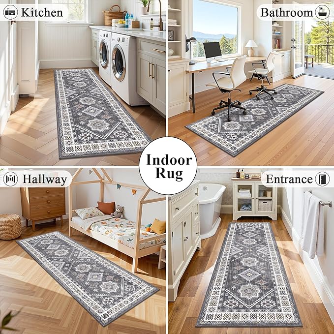 HEBE Washable Kitchen Rugs Runner 2'x 5', Non Slip Hallway Runner Rug, Low Pile Entryway Rug Laundry Room Mat Kitchen Carpet Runners for Hallways, Bathroom, Laundry, Bedside Rug