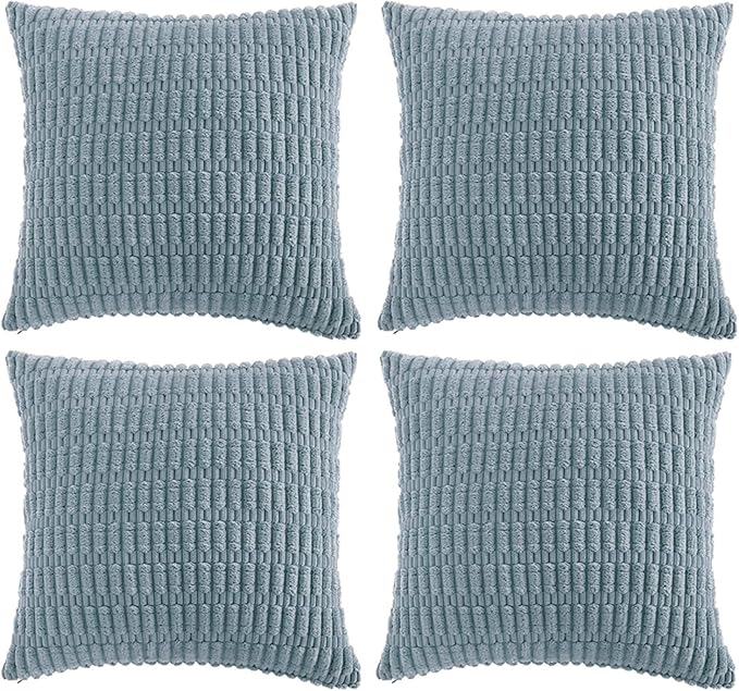 Fancy Homi 4 Packs Boho Light Blue Decorative Throw Pillow Covers 20x20 Inch for Couch Bed Sofa, Rustic Modern Farmhouse Home Decor, Soft Plush Corduroy Square Cute Cushion Case 50x50 cm