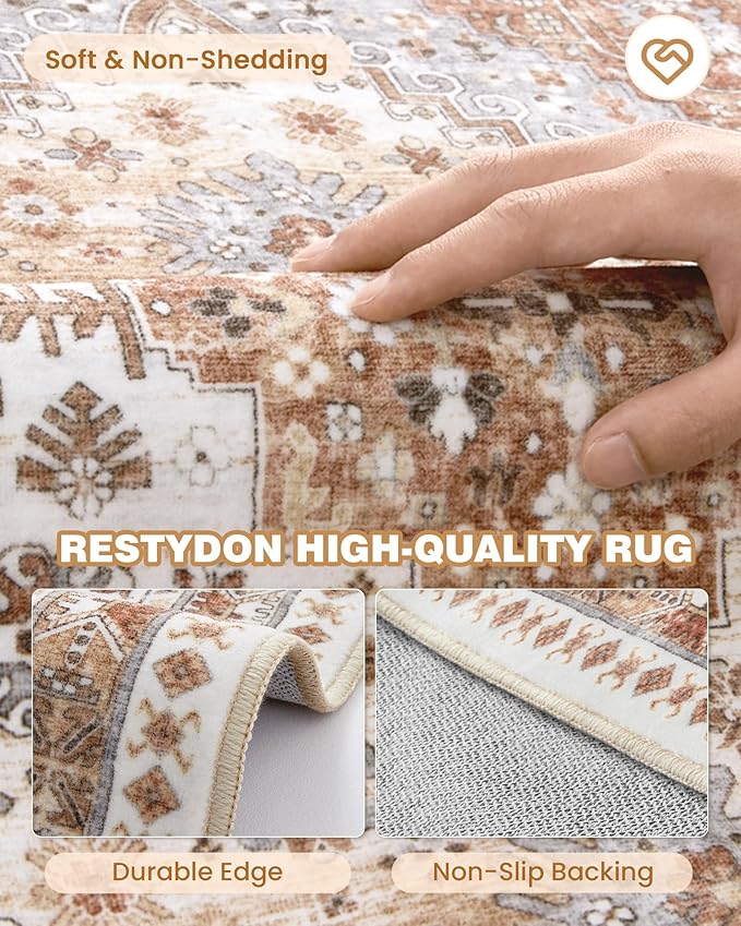 4x12 Runner Rug for Hallway, Low-Pile Wide Runner for Entryway, Long Washable Non-Slip Kitchen Rug, Soft Vintage Home Decor Mat for Living, Laundry Room(Orange,4'x12')