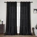 Black Linen Curtains 144 inch Extra Long for Living Room Back Tab Light Filtering Semi Sheer Drapes Modern Farmhouse Muslin Look Decor Cotton Textured Curtain for Floor to Ceiling Window 12 FT