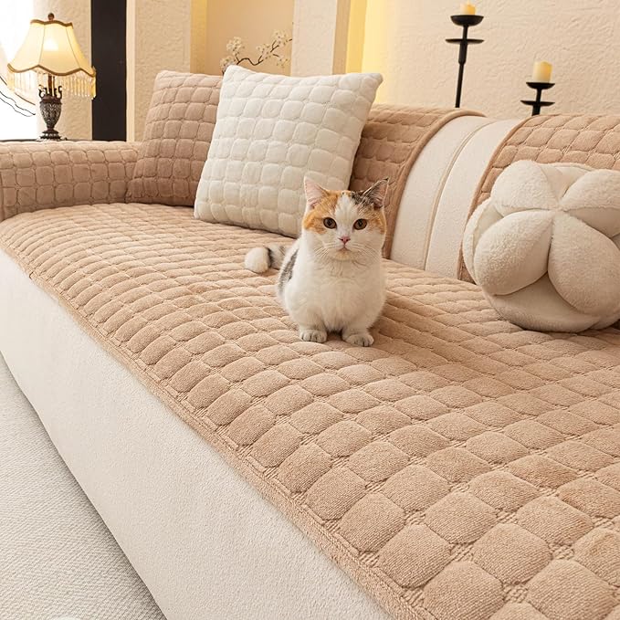 Velvet Couch Covers for Dogs, Dog Sectional Couch Covers, Pet Couchs Cover for 2-3 Seater, Couchs Protector for Dogs, Sectional Sofa Cover for Pet Washable(1PC,Khaki,27.6"×70.9")