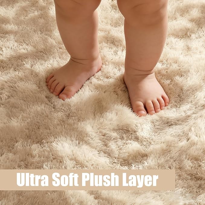 9x12 Fluffy Area Rugs for Living Room,Large Fuzzy Shag Area Rug for Bedroom,Soft Non-Shedding Indoor Plush Carpet for Kids Nursery Home Decor,Tie-Dyed Beige