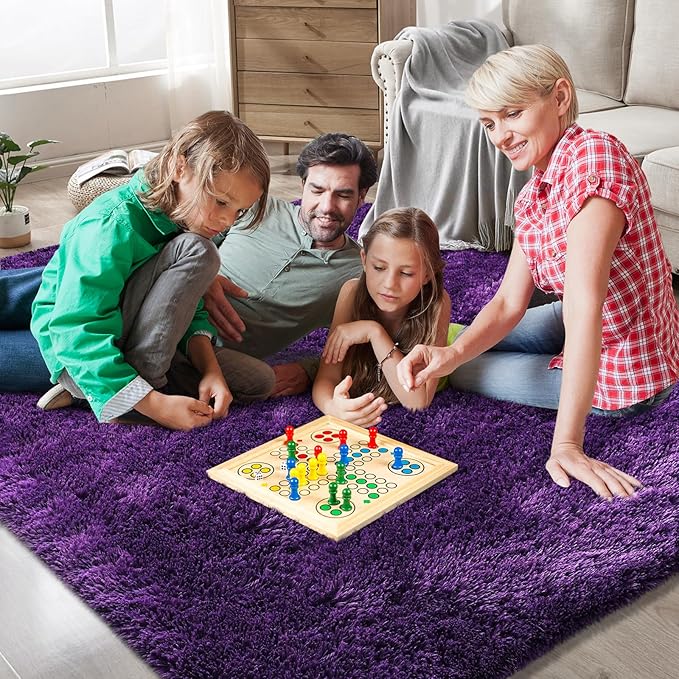 Shag Area Rugs for Bedroom Living Room,6X9 Ultra Soft Purple Fluffy Area Rugs for Dorm, Indoor Carpet Nursery Rugs for Kids Girl Room Home Decor, Purple