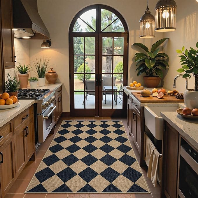 Lahome Colette Checkered Easy Jute 3x5 Outdoor Patio Rug, Washable Rugs for Entryway Diamond Indoor Outdoor Living Room Carpet, Farmhouse Neutral Non Slip Black Door Carpet for Backyard Bedroom