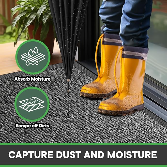 Mibao Front Door Mat, Heavy Duty Durable Welcome Mat for Outdoor Indoor, Dirt Trapper Waterproof Super Absorbent Door Mat for Entryway Outside Patio Porch, 73" x 46", Gray