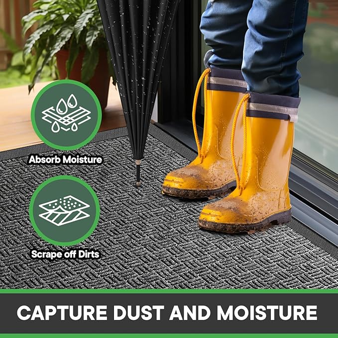 Mibao Front Door Mat, Heavy Duty Durable Welcome Mat for Outdoor Indoor, Dirt Trapper Waterproof Super Absorbent Door Mat for Entryway Outside Patio Porch, 29.5" x 17", Grey