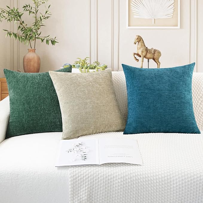 CaliTime Christmas Throw Pillow Covers Decorative 24 X 24 Inches Pack of 2 Cozy Chenille Cushion Cases for Couch Sofa Bed Living Room Home Dark Green
